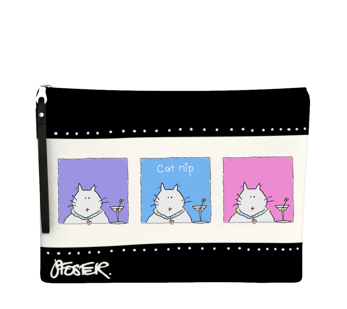 The front of the CAT NIP ZIPPER BAG by Jenny Foster