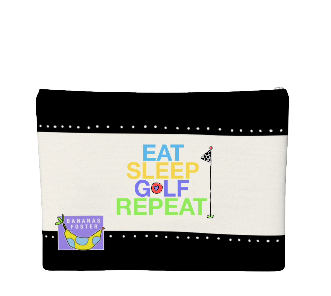 The back of the EAT SLEEP GOLF REPEAT ZIPPER BAG by Jenny Foster