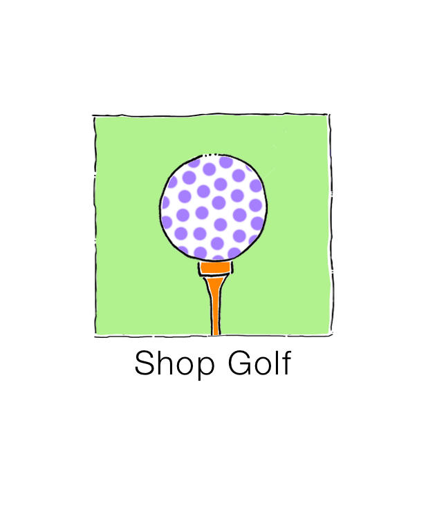 A cartoon rendition of a golf ball on a tee against a pastel green background