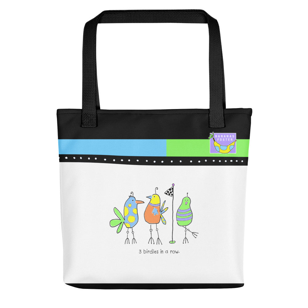 The back of the 3 BIRDIES IN A ROW TOTE BAG by Jenny Foster