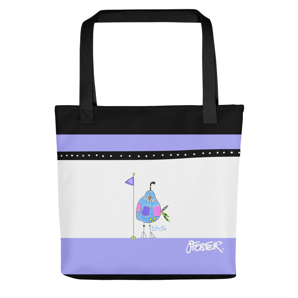 The front of the BLUE BIRDIE TOTE BAG by Jenny Foster