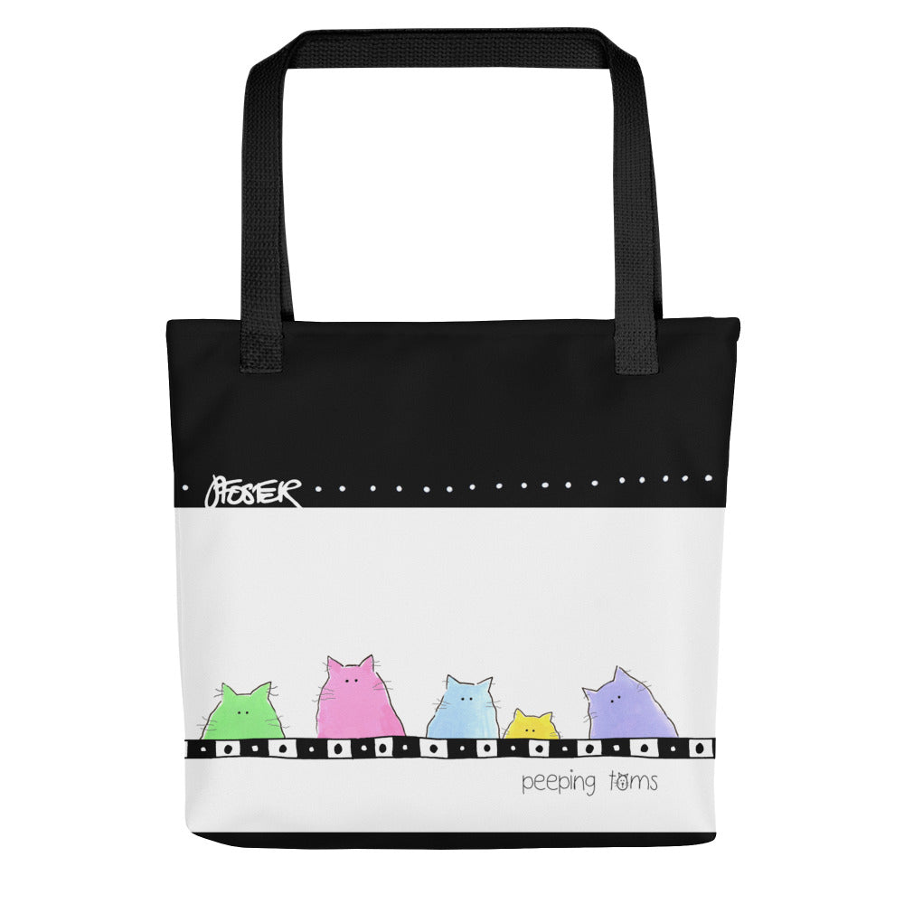 The front of the PEEPING TOMS TOTE BAG by Jenny Foster