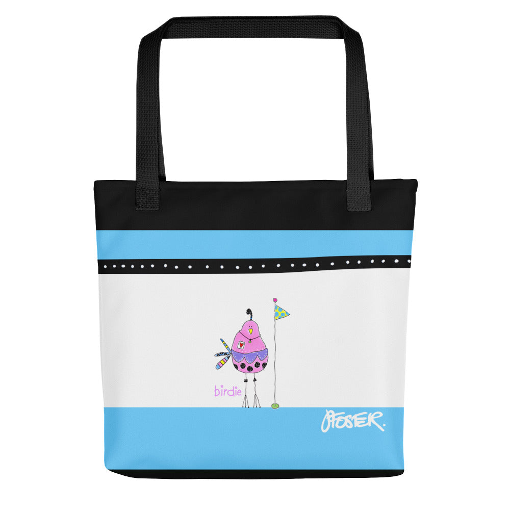 The front of the PINK BIRDIE TOTE BAG by Jenny Foster